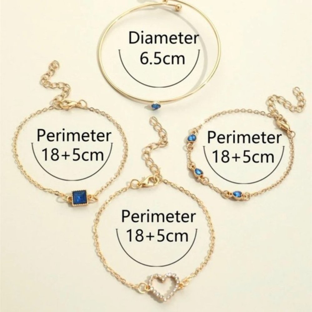 4pcs/set Rhinestone Heart Decor Bracelet For Women Jewelry Gift Wedding … - Picture 5 of 5